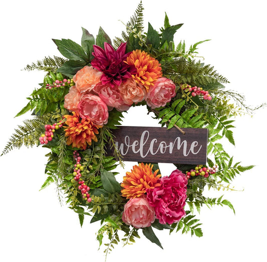 20 Inch Wreath for Front Door Spring Summer Handmade Wreaths Artificial Flowers Garland for Front Door Garden Home Decor Suitable for Inside and Outside